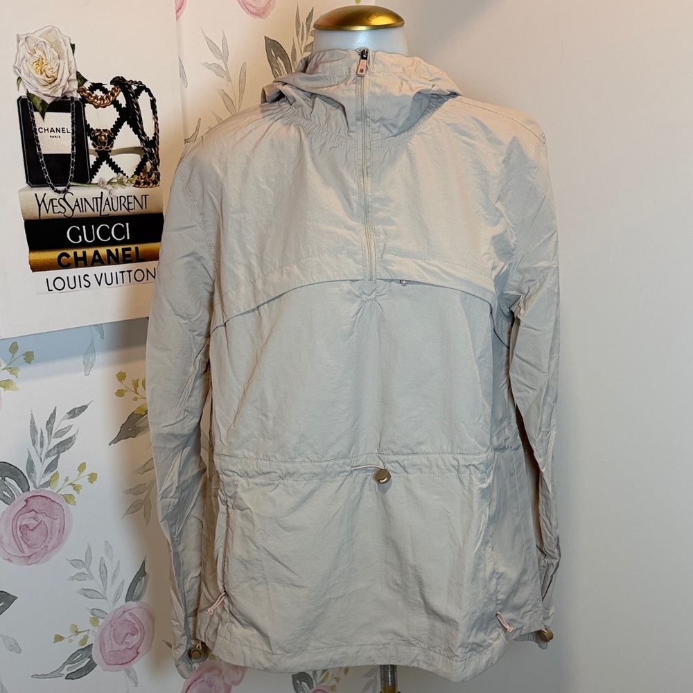 Avalanche Women's Rain/Hiking Pullover Jacket in Light Beige with Pink